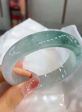 【顺丰包邮】缅甸天然a货翡翠手镯飘花蓝花玉镯子女真货老坑