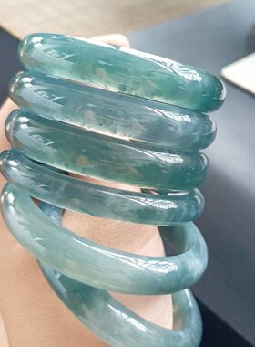 【顺丰包邮】翡翠A货手镯细糯糯冰冰润蓝水正圈手镯圈口52-60