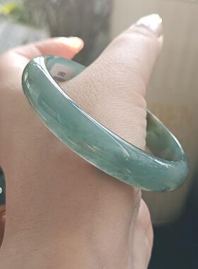 【一物一拍】翡翠A货手镯细糯糯冰种水蓝水玉石手镯圈口59