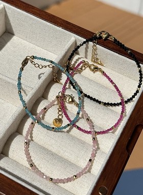 方糖家 极细刻面闪珠天然石锆石彩色串珠手链简约小众设计手串女