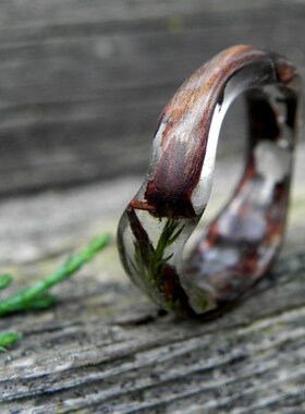 天然森林戒指 男士女士木戒指 树脂杜松木戒指 男士曲木戒指