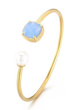 日韩方形锆石不锈钢饰品手环个性珍珠玻璃石女士C形手镯流行饰品