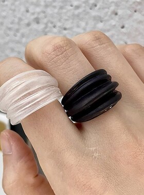 简约黑白亚克力戒指,时髦复古亚克力戒指,女式厚树脂戒指