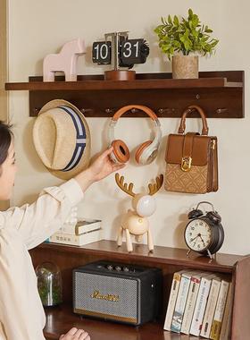 墙上置物架实木壁挂创意门厅挂衣钩带隔板衣帽架层板免打孔收纳架