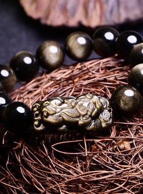 天然金曜石貔貅手牌手链男女款 财源滚滚皮丘手串吉祥饰品送送礼