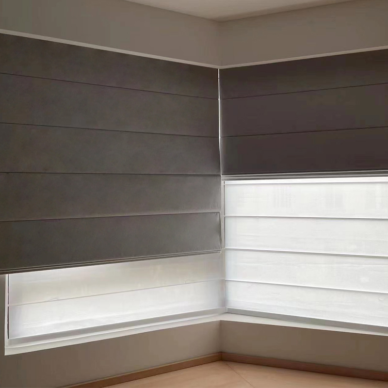 双层日夜罗马帘折叠帘p客厅卧室书房卧室全遮光半透光电动遥控智 - 图3