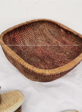 民俗老物件竹编篮子手电r筒小板凳针线筐茶壶复古怀旧装饰道具摆