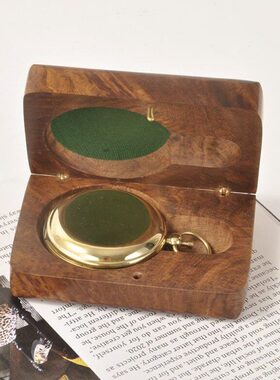 印度进口黄铜复古怀旧航海指南针芒果木盒子高精度皇家海军指北针