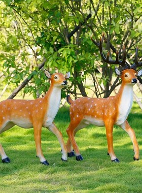 户外雕塑梅花鹿摆件n仿真动物玻璃钢落地园林景观小区花园庭院装