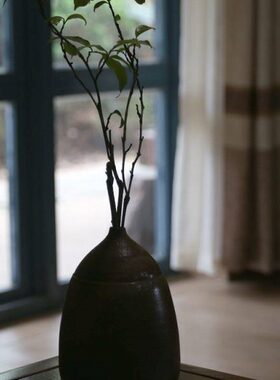 柴烧丰瓶 手工2.3L花器柴窑随形孤品插花瓶西双版纳小众古朴家居