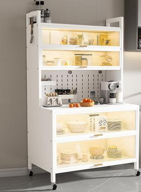 厨房餐边置物架多层带门收纳柜落地微波炉锅具碗碟防尘储物柜加宽