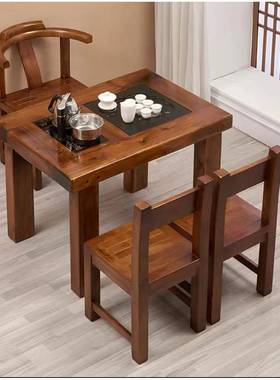 7T老船木小户型阳台茶桌椅组合实木办工茶客厅几家用简约小型桌台