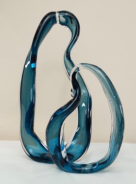 现代简约水晶玻璃飘带摆件样板房售楼部客厅玄关家居高档软装饰品