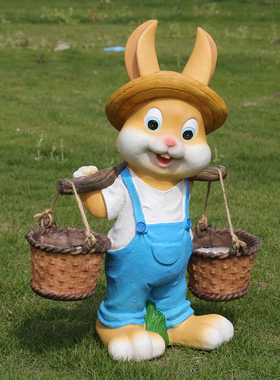 户外庭院装饰园林树脂花缸摆件卡通小孩可爱小兔子花盆雕塑工艺品