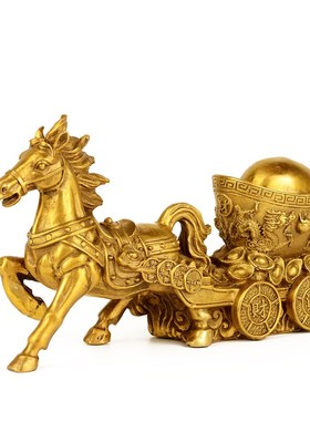铜马摆件生肖铜马工艺礼品《马拉元宝聚宝盆》家居摆设