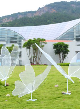 户外不锈钢铁艺镂空蝴蝶雕塑景观样品屋展示中心花园草坪发光昆虫
