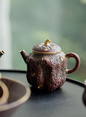 昌朴居老岩泥铁锈红赤金瓜菱壶手工茶壶复古泡茶壶家用陶瓷功夫壶