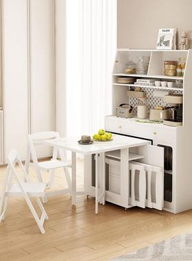I1实木奶油风可折叠岩板餐桌餐边柜一体两用现代简约家用小户型饭