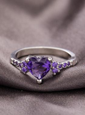 Exquisite Inlaid Love Zircon Rings For Women Red Pink Purple