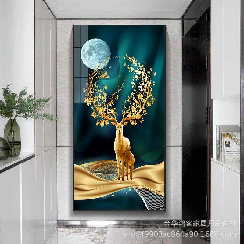 轻奢晶瓷镶钻玄关装饰画福麋鹿北欧简约餐厅画墙面画现代饭厅挂画,淘宝优惠券,粉丝福利购,淘宝优惠卷