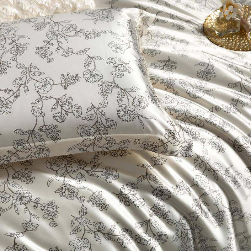 高档印花真丝四件套裸睡丝滑桑蚕丝冰丝被套天丝床单床笠床品,淘宝优惠券,粉丝福利购,淘宝优惠卷