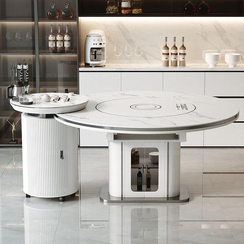 岛台餐桌椅组合一体轻奢现代简约多功能电磁炉可伸缩方圆两用餐桌 - 图2