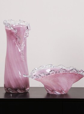 轻奢蓝色粉色g浪花花瓶水果盘收纳盘摆件客厅样板房可水培插花花