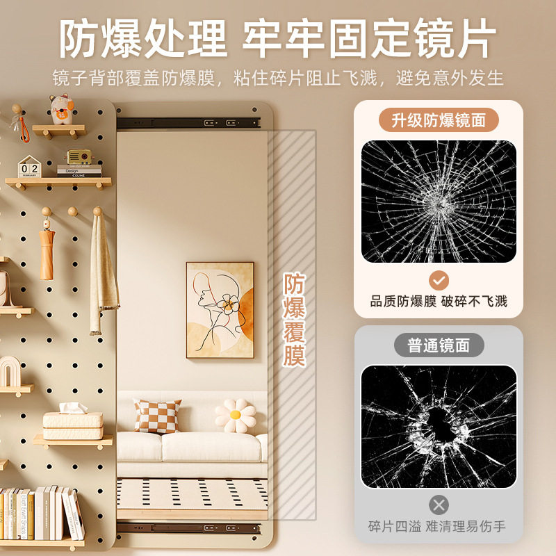 Solid wood hole panel dressing mirror integrated entrance entrance hall with mirror storage rack wall full-body mirror