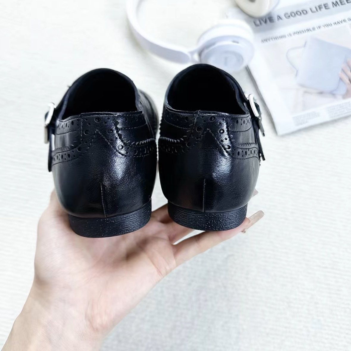 黑色方头玛丽珍鞋女低跟浅口单鞋通勤百搭软皮舒适皮鞋简约百搭,淘宝优惠券,粉丝福利购,淘宝优惠卷