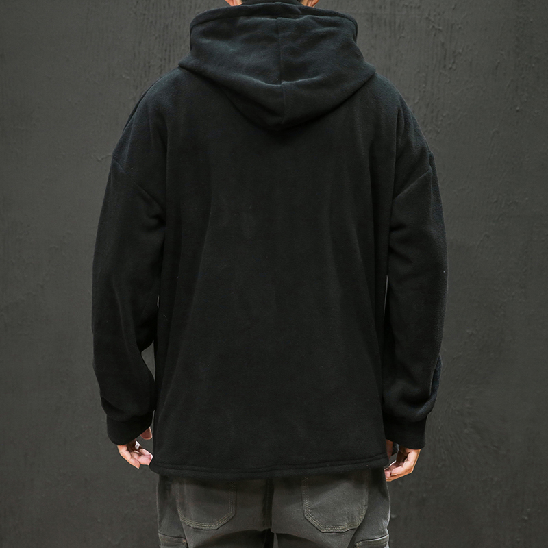 Runing X摇粒绒连帽外套男春秋2025新款纯色重磅大码宽松高领卫衣 - 图1