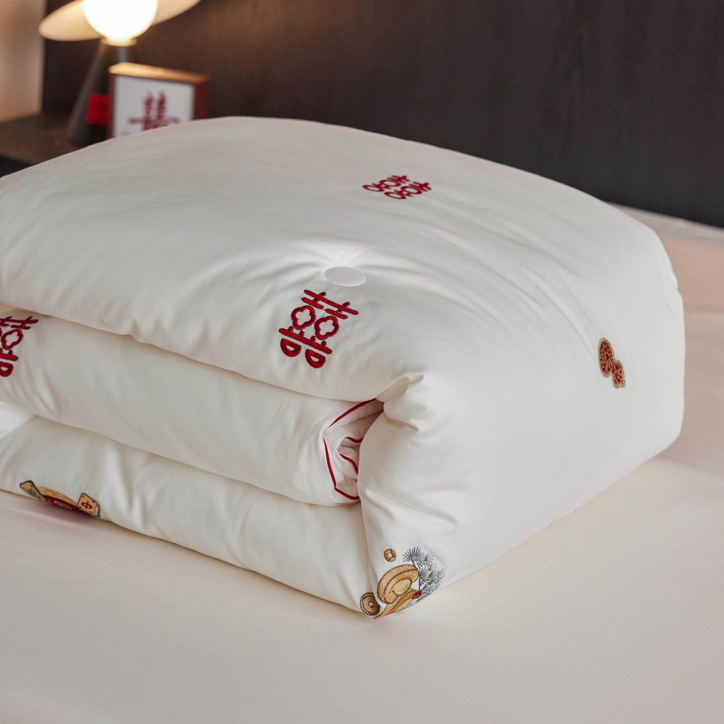 高端长绒棉婚庆被子被芯全棉刺绣春秋被加厚冬被结婚蚕丝蛋白盖被,淘宝优惠券,粉丝福利购,淘宝优惠卷