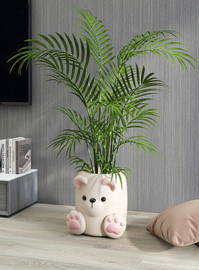 奶油风熊绿植花h瓶花盆盆栽园艺轻奢客厅落地摆件电视柜边乔迁礼
