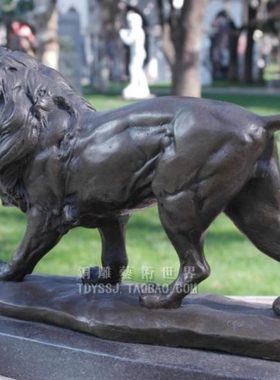 铜雕塑工艺品觅食雄狮草原狮子动物雕塑摆件家居装饰商务礼品