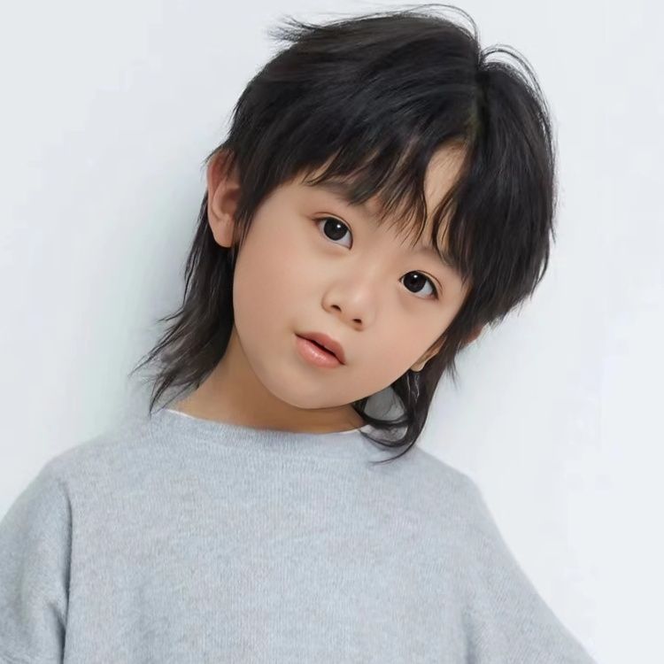 儿童日系男鲻鱼头酷帅法式帅气旅游短直发卷毛少爷拖尾狼尾全头套 - 图2