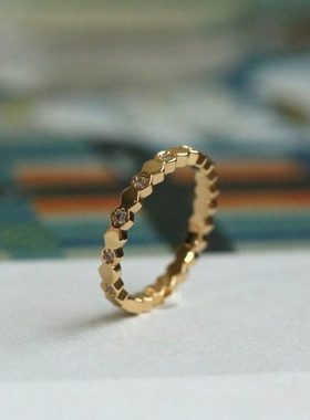 【小器饰品】蜂巢镶嵌小锆石女士戒指立体感间隔精致优雅灵魂百搭