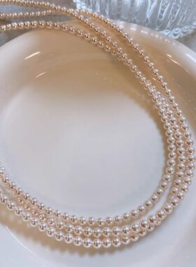 天然澳母贝珍珠项链925银小米珠澳白色易戴推拉纯银扣