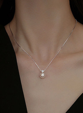 S925银极光粉光贝珠珍珠项链吊坠爆款气质高级感百搭女款锁骨链毛