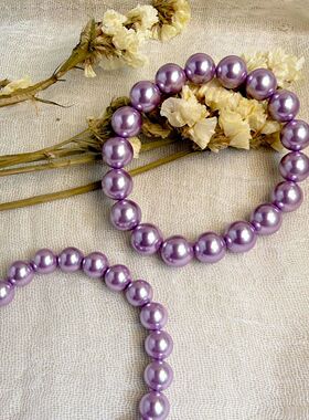 珍珠手链女手串天然澳母贝紫罗兰紫色个性弹力绳手链正圆强光百搭