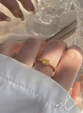 s925纯银小方糖戒指女生气质甜美黄钻食指戒精致设计感小红书同款