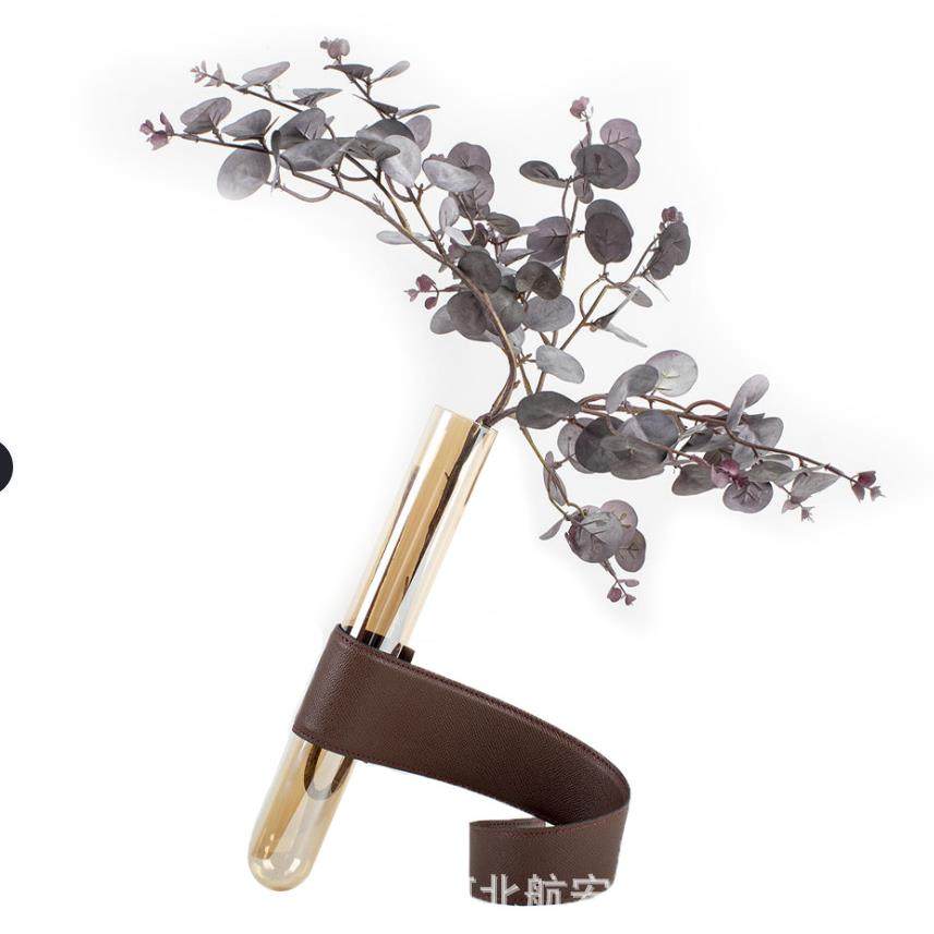 现代简约创意歇放皮革玻璃花器花插花瓶摆件样板房售楼处桌面,淘宝优惠券,粉丝福利购,淘宝优惠卷