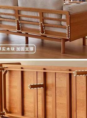 日式实木沙发樱桃木小户型原木风家具客厅灯芯绒布艺沙发可拆洗