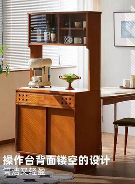 实木复古风小户型餐边柜岩板茶水柜客厅收纳柜储物置物柜餐厅橱柜