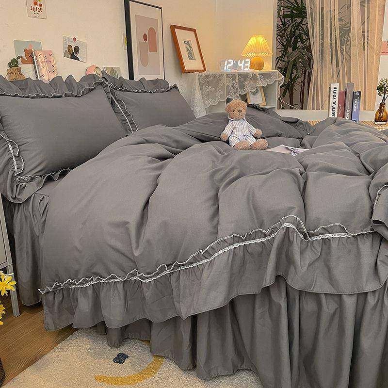 少女粉水洗棉床裙四件套网红公主风床单被套简约学生宿舍三件套,淘宝优惠券,粉丝福利购,淘宝优惠卷