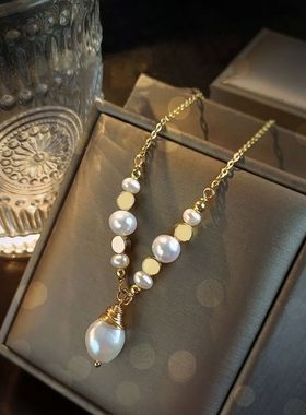 淡水珍朱项链2022年新款女轻奢小众高级设计感秋冬长款毛衣链