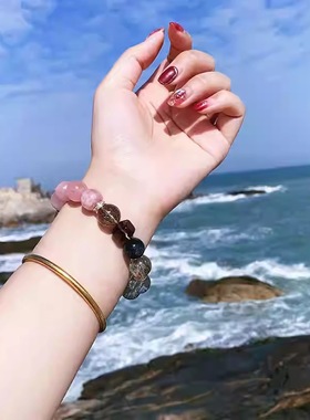 天然马达加斯加粉水晶绿碧玺发晶手链饰品手串女