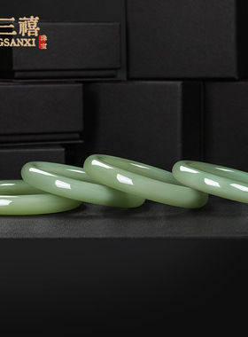高防和田玉湖水绿手镯外蒙料古青色晴水细圆条扁条镯子年轻款手镯