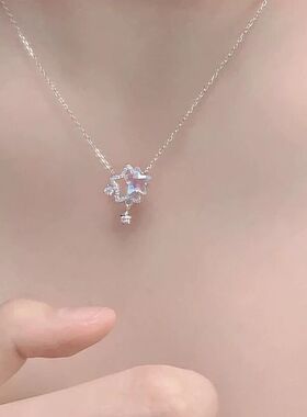 3幻彩星星少女心简约时尚小巧镂空五角星双星星镶钻项链锁骨链