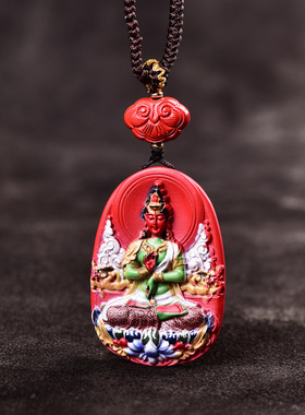 国风朱砂彩绘观音项链吊坠高级感高含量毛衣链挂件锁骨链源头厂商