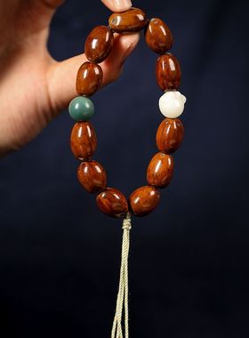 紫金鼠枣珠手持藏式手搓棉线流苏招财鼠猫爪手串男女国潮文玩手捻