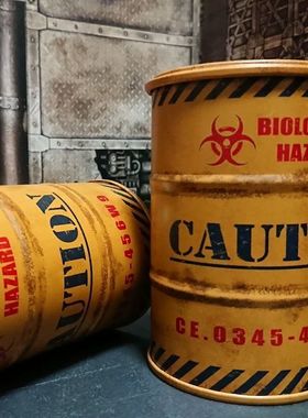 工业风摆件带盖复古做旧油罐小铁罐摆件儿童礼物卧室书房桌搭笔筒